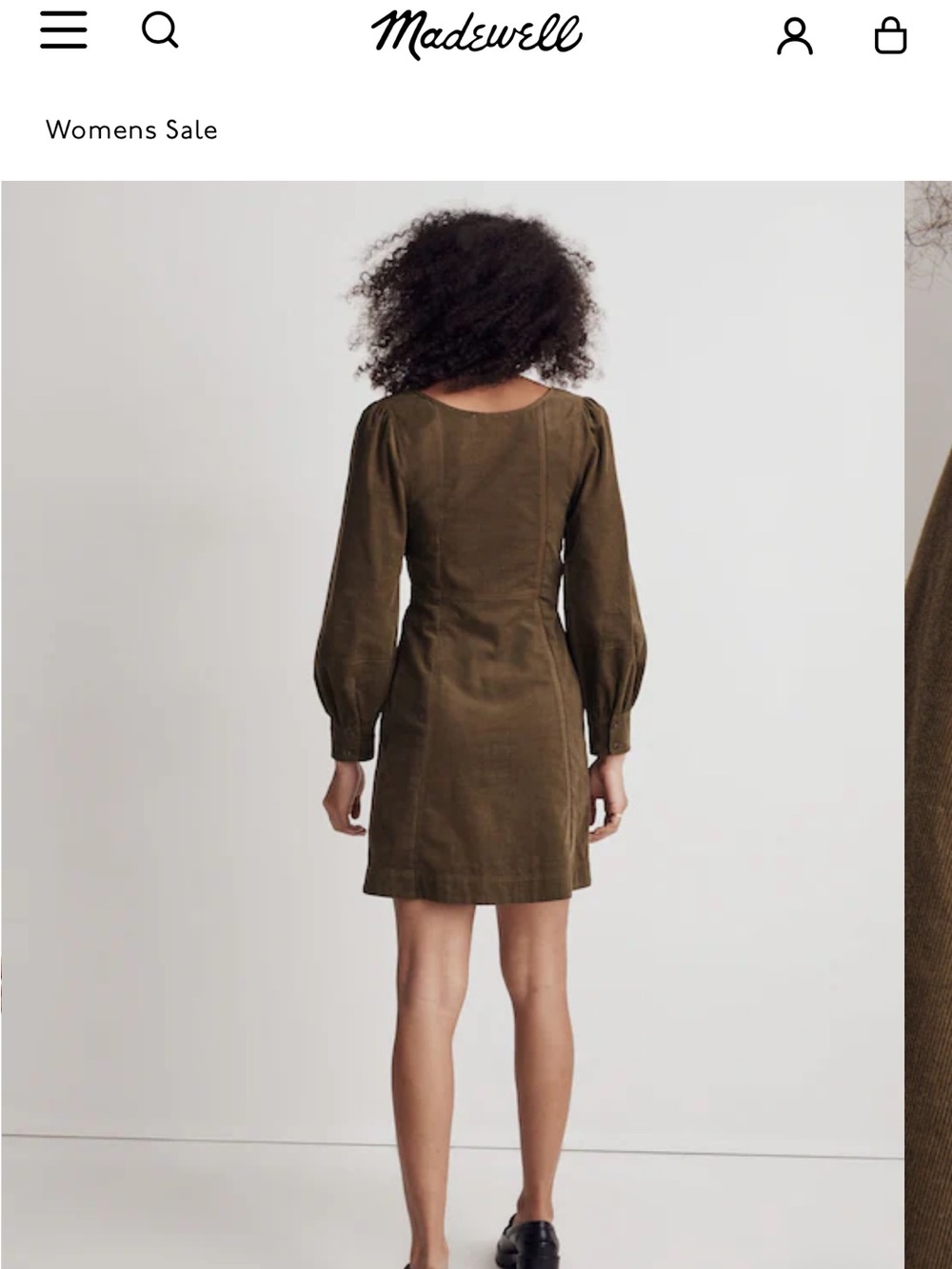 Madewell Corduroy Seamed Long-Sleeve Mini Dress in Kale Size 6 - Picture 3 of 12